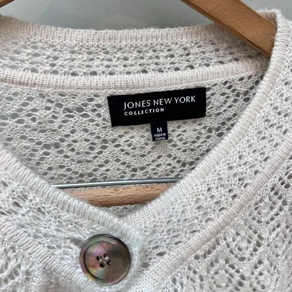 Jones New York Womens Ivory Knitted Lace Mohair and Wool Cardigan Sweater M - Picture 7 of 7